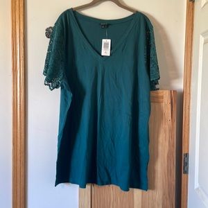 Torrid green lace sleeved v-neck t-shirt